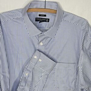 PRONTO UOMO Shirt No Iron Striped Button Long Sleeve Men 18.5 36 Tall Blue White